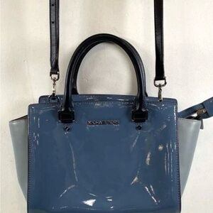Michael Kors Glossy Blue patent leather Selma Satchel